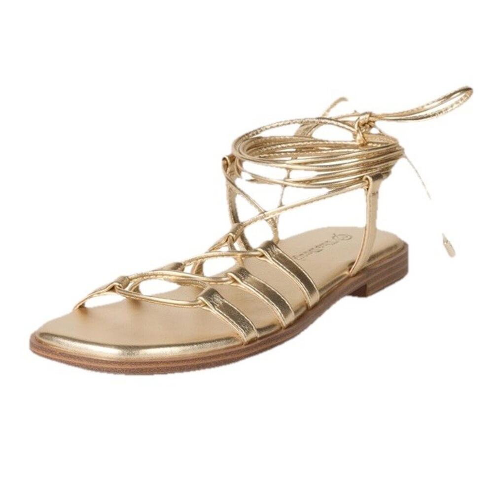 NEW Womens 7.5 Gladiator Sandals Gold Strappy Lace Up Dressy The Drop Haven